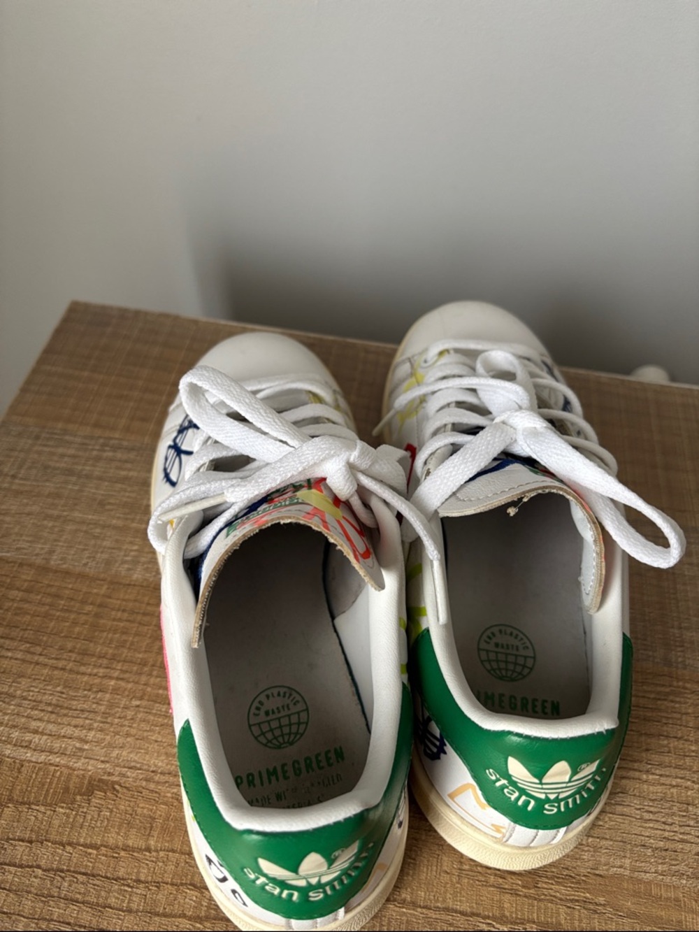 adidas White Women’s Leather Sneakers Stan Smith 'Large Doodles' Size 5 - Picture 7 of 8